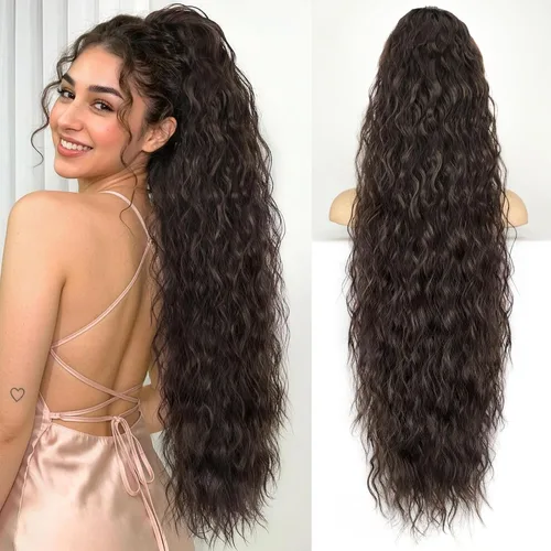 Miniatura 21 de KooKaStyle Extensión de cola de caballo con cordón de 26 pulgadas (66 cm) para mujeres, extensiones de cabello sintético rizado largo para uso