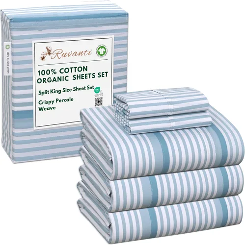 Miniatura 114 de RUVANTI Juego de sábanas de algodón orgánico 100% tamaño completo, tejido de percal, certificado GOTS, juego de 4 piezas, bolsillo profundo de 15