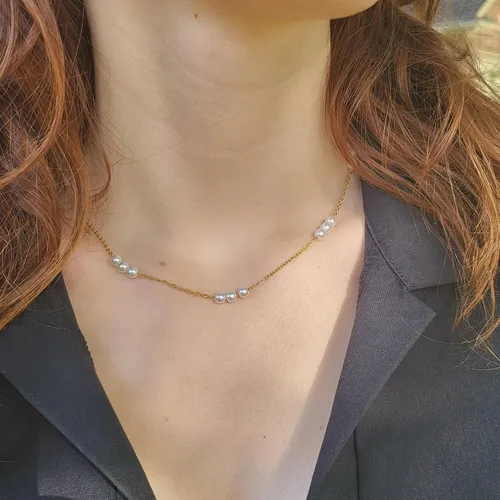 Miniatura 3 de TOBENY Collar de perlas para mujer, chapado en oro de 14 quilates, hecho a mano, gargantilla de perlas blancas, delicada, pequeña, pequeña, cadena