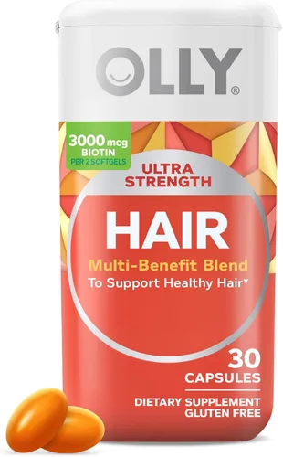 OLLY - Cápsulas suaves Ultra Strength para fortalecimiento del cabello, promueven la salud y el crecimiento del cabello, con biotina, queratina,