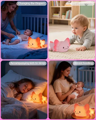 Miniatura 6 de ZKLiLi Luz Nocturna a Control Remoto para Niños con Forma de Ajolote, Linda Lámpara Regulable con Forma de Ajolote, Luz Nocturna con Temporizador