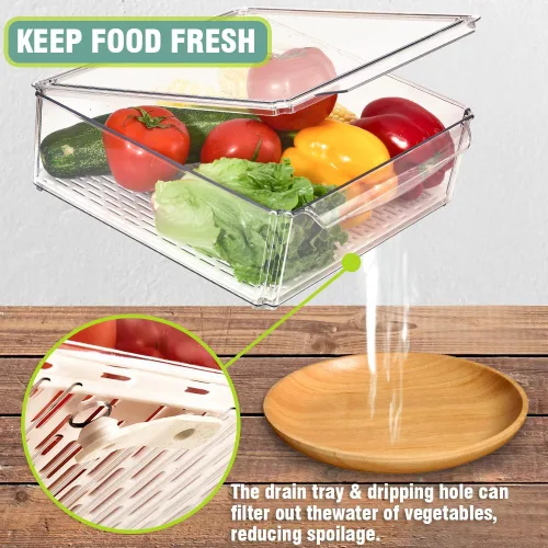 Miniatura 6 de Contenedores organizadores apilables para refrigerador con tapas, organizadores y contenedores de almacenamiento, contenedores de plástico sin BPA