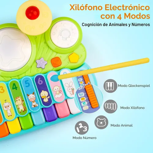 Miniatura 7 de Juguetes Musicales para Bebés 3 en 1 Piano Teclado Xilófono Juego de Tambores para Niñas y Niños de 1 Año Juguetes Edad 2 Años Instrumento Musical
