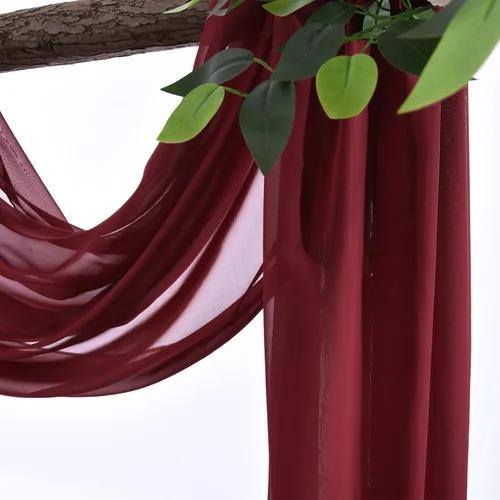Miniatura 3 de Tela drapeada para arco de boda, 2 paneles de 18 pies, color burdeos, cortina de tela de gasa transparente, paneles drapeados para boda, arco