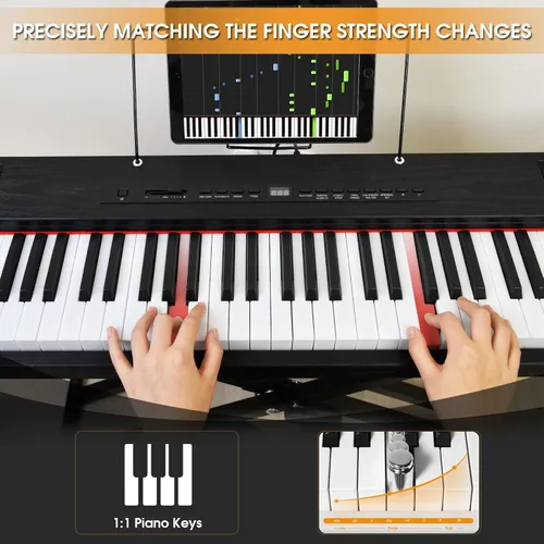Miniatura 2 de Piano digital de 88 teclas con teclado semiponderado, teclado de piano de 88 teclas para principiantes con teclas iluminadas, piano eléctrico Negro
