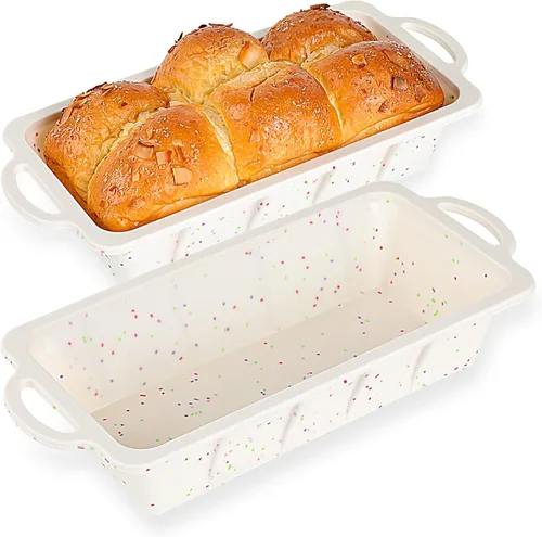 Vinino Molde de silicona para pan con marco reforzado de metal, molde para pan de 9.5 x 5 pulgadas, molde para pan de 1 lb de silicona Crema