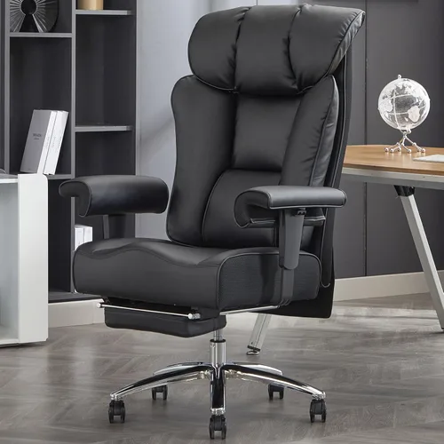 Miniatura 10 de Efomao Silla de oficina grande y alta con reposapiés, silla ejecutiva de respaldo alto de 450 libras con cojín de resorte, tapicería de piel Blanco