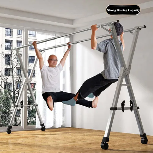 Miniatura 2 de YSUEFIJO Tendedero plegable para ropa sucia con ruedas plegable, ahorrador de espacio, estante grande ajustable de acero inoxidable para ropa