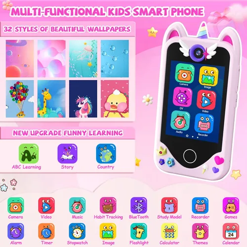 Miniatura 2 de Teléfono inteligente para niñas y niños, juguete de aprendizaje para niños de 3 a 6 años, teléfono con pantalla táctil, cámaras, reproductor