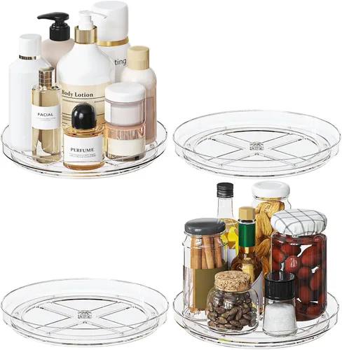 Miniatura 12 de Organizador Giratorio Lazy Susan de 2 Piezas, Bandeja Organizadora Giratoria Transparente de 9 Pulgadas para Superficie de Gabinete, Lazy Susan