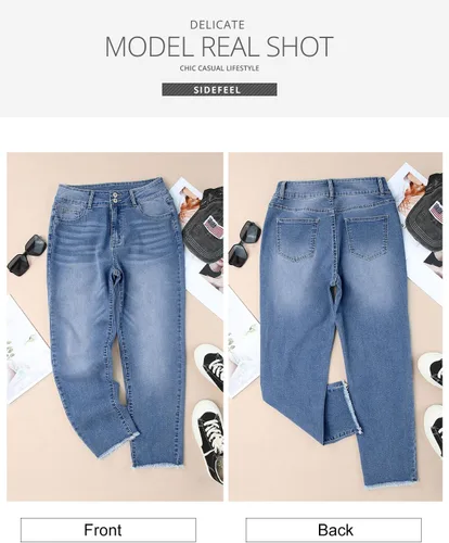 Miniatura 8 de Sidefeel Jeans de cintura alta para mujer, con dobladillo sin procesar, pierna recta, pantalones de mezclilla