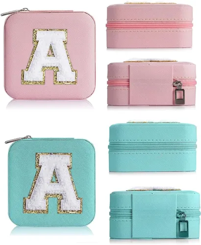 Miniatura 7 de 2Pcs Travel Jewelry Case for Women Girls,Portable Jewelry Box with Letters 2-Layer Jewelry Storage Mini Jewelry Case Travel Must Have Birthday Gifts