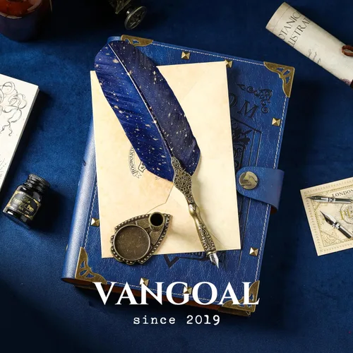 Miniatura 3 de VANGOAL - Juego de pluma fuente labrada estilo retro, lujosa, diseño de caligrafía con tinta, 2 puntas de repuesto, base de soporte para pluma