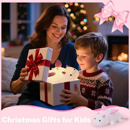 Miniatura 6 de AVEKI Luz nocturna de dragón rosa, linda lámpara de dragón para bebés regalos para niñas y princesas, 10 modos de luz táctil ajustable, lámpara