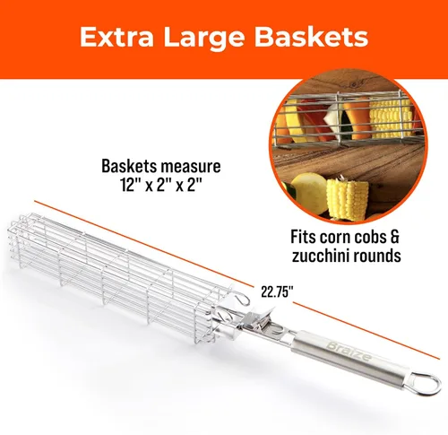 Miniatura 5 de Cesta grande para asar con mango extraíble. Construcción de acero inoxidable con una mayor capacidad (12 x 2 x 2) y tapa segura de fácil cierre.