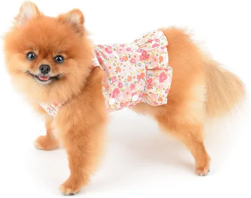 Miniatura 2 de SMALLLEE_LUCKY_STORE Vestido floral de arnés para perro, lindo vestido de verano con correa para mascotas para perros pequeños, gatos y niñas