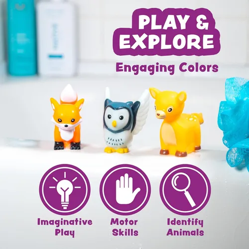 Miniatura 7 de Tub Works® Woodland Animals - Juguetes de baño herméticos para bebé, paquete de 6 unidades, sellados, sin agujeros, diseño de juguetes de baño que