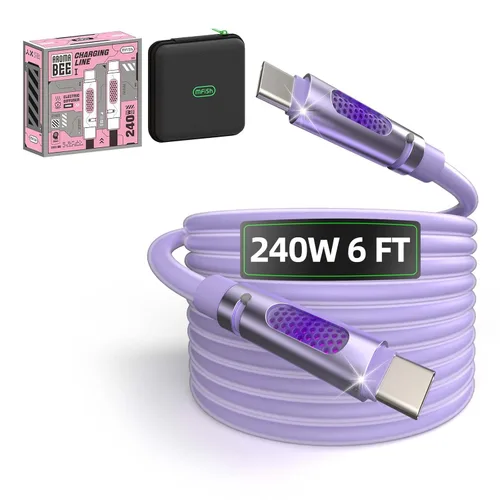 Miniatura 18 de MFish Cable de carga rápida 4 en 1, 6.6 pies 240 W PD 3.1 USB-A/USB-C a USB-C e Lightning, cable de carga múltiple de silicona con funda, compatible