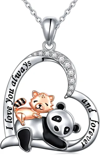 HOOHWE Collar de plata de ley con colgante de panda rojo lindos regalos de joyería de panda para mujeres y niñas Plata No es una piedra preciosa