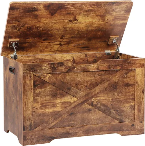 Miniatura 9 de Timberer Baúl de almacenamiento, banco de almacenamiento de madera, banco de zapatos de entrada con 2 bisagras de seguridad, baúl de almacenamiento