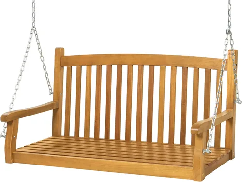 Columpio colgante para porche marrón tradicional madera de acacia occidental resistente al clima