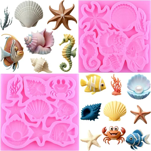 Miniatura 10 de ZiXiang Molde de fondant con temática marina, moldes de silicona para peces, tiburones marinos, coral, caramelo, para decoración de tartas