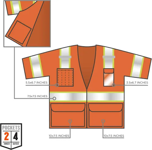 Miniatura 4 de Ergodyne Chaleco de seguridad reflectante unisex para adultos, Ansi 3, tono, 6 bolsillos de fácil acceso, clase 3, dos tonos, chaleco de agrimensura