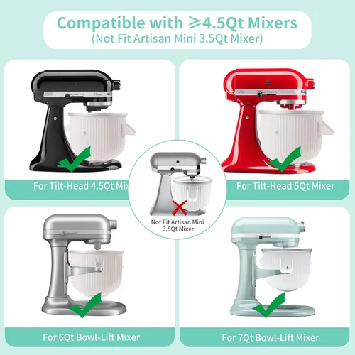 Miniatura 6 de Accesorio para helado compatible con mezcladores KitchenAid de 4.5/5/6/7 cuartos de galón, hace 2 cuartos de helado, compatible con accesorio