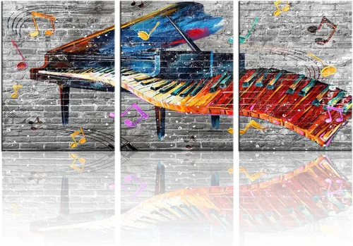 Biuteawal 3 paneles de arte de pared de piano musical pintura abstracta colorida teclas de piano impresiones de música decoración de sala enmarcada