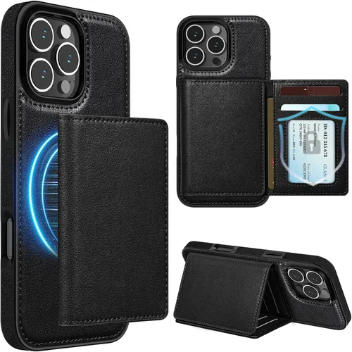 Miniatura 9 de LOHASIC Funda tipo cartera para iPhone 13 Pro Max, funda de cuero de primera calidad compatible con cargador seguro Mag, cartera magnética