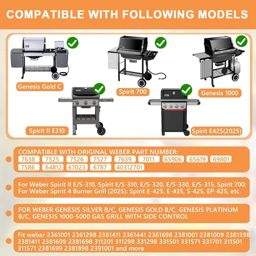 Miniatura 2 de 64812 Piezas de repuesto para Weber Gourmet BBQ System Rejillas de cocina GS4 Spirit II & I Spirit 300 SER, Genesis 1000-5000, plata B/C