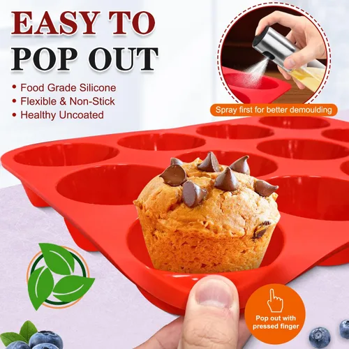Miniatura 5 de Walfos - Molde de silicona para magdalenas - 12 tazas, molde de silicona regular para cupcakes, antiadherente, ideal para hacer pasteles de muffin