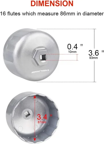 Miniatura 4 de JDMON Llave de filtro de aceite de 16 flautas de 3.386 in compatible con tapas de carcasa estilo cartucho Volvo y BMW
