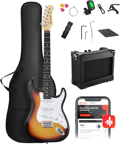 Miniatura 14 de DONNER DST-80 - Juego de guitarra eléctrica para principiantes de 39 pulgadas con amplificador, pastilla clásica SSS completa con estuche, afinador