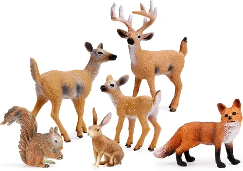 UANDME Figuras de Animales del Bosque, Figuras de Criaturas del Bosque, Adornos en Miniatura para Tartas (Familia de Ciervos, Zorro, Conejo, Ardilla)