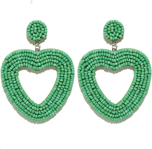 Pendientes colgantes grandes con forma de corazón hueco, diseño de melocotón, bohemios, con cuentas exageradas, hechos a mano, para mujeres y niñas,