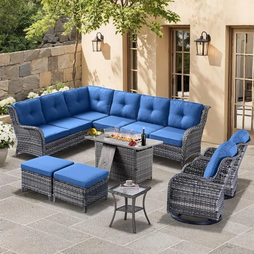 Miniatura 59 de HUMMUH Sillas Mecedoras Giratorias de Mimbre para Patio Exterior con Respaldo Alto, Sillas Deslizantes de Ratán PE, Juego de Muebles de Patio de 4