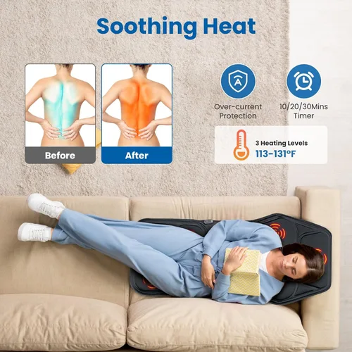 Miniatura 6 de Alfombrilla de masaje de cuerpo completo, almohadilla para silla de masaje de espalda con calor, motores de vibración multifuncionales, masajeador