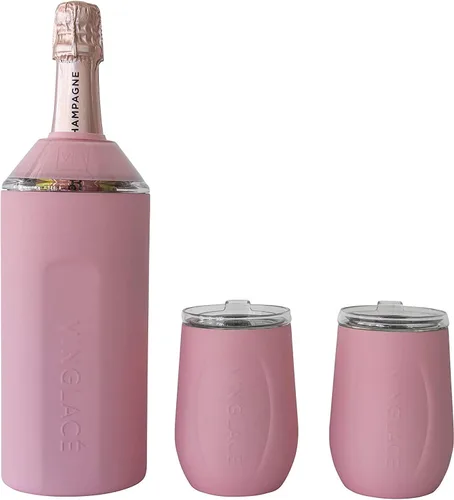 Miniatura 12 de Vinglacé Juego de regalo enfriador de botellas de vino, enfriador de vino portátil de acero inoxidable con 2 copas de vino sin tallo, color negro