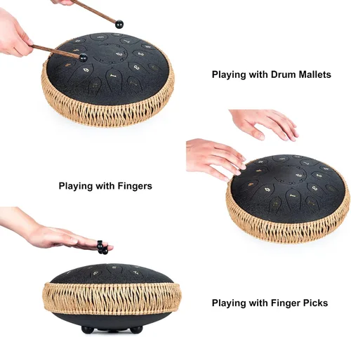 Miniatura 4 de HOPWELL Tambor de Lengua de Acero - Tambor de Lengua de 15 Notas de 12 Pulgadas - Instrumentos de Percusión - Tambor Hand Pan con Libro de Música