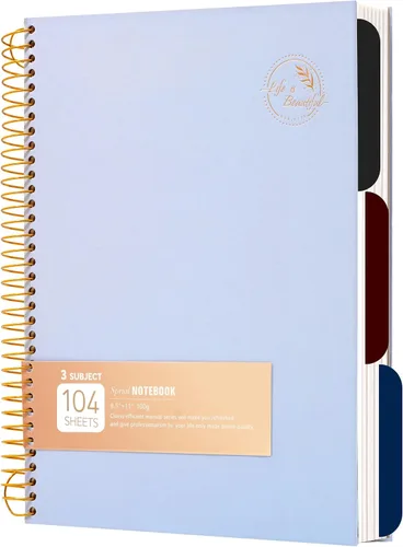 Miniatura 11 de Cuaderno de espiral grande de 8.5 x 11 con 3 divisiones, cuaderno de espiral de tapa dura para tomar notas, 120 hojas, cuaderno cuadriculado