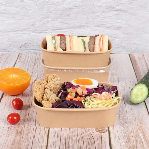 Miniatura 3 de Cuencos de papel kraft desechables de 17 onzas con tapas, recipientes rectangulares para alimentos, cuencos de sopa, suministros de fiesta, cuencos