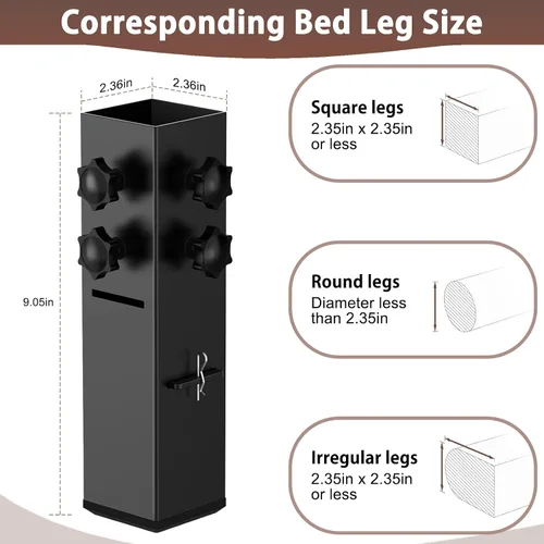 Miniatura 2 de Elevadores de cama de acero al carbono de grado superior 2025 de 2.3 pulgadas de diámetro, altura ajustable (3.2 o 5.1 pulgadas), elevadores de cama