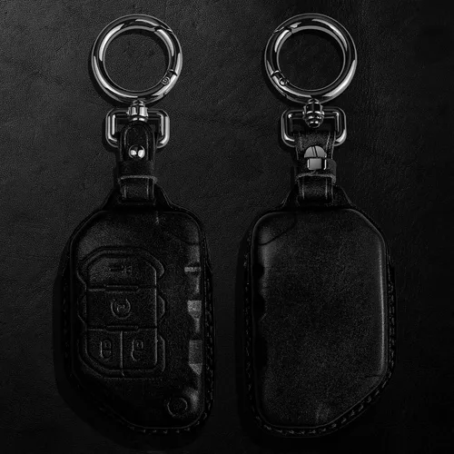 Miniatura 6 de Tukellen Funda de cuero para llavero Jeep Wrangler Gladiator Sahara Rubicon con 4 botones (negro)
