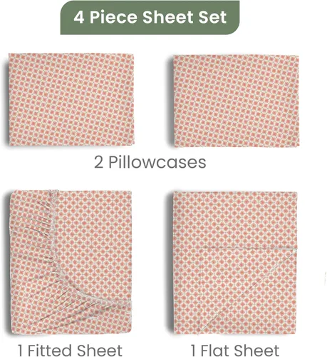 Miniatura 3 de Juego de sábanas EcoPure de 4 piezas tamaño completo Sábanas 100% algodón orgánico Sábanas lavadas para comodidad Refrescantes Sábanas