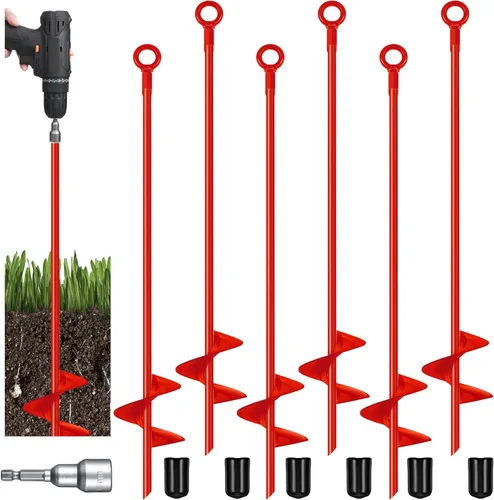 Chumia 6 Piezas Anclas de Tierra de 18 Pulgadas con Hoja Espiral, Anclas de Tierra Resistentes, Kit de Cobertizo de Metal para Jardín, para Asegurar