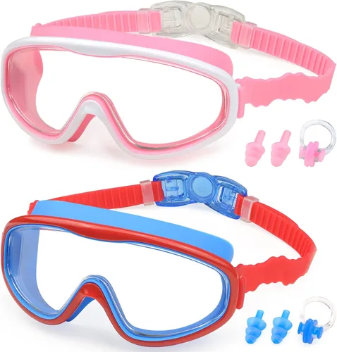 Miniatura 16 de KAILIMENG Gafas de natación para niños, paquete de 2 gafas de natación para edades de 3 a 15 años, antivaho y anti-rayos UV Cear de visión amplia
