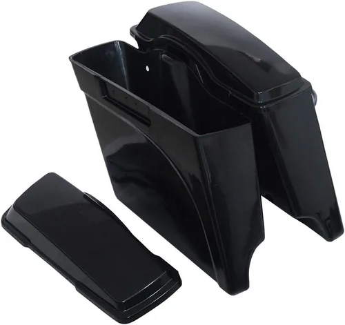 Miniatura 5 de Alforjas rígidas extendidas de 5 pulgadas con tapas para modelos Harley Touring 1993-2013 sin pintar, negro