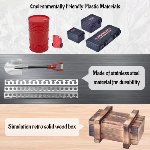 Miniatura 4 de GLABACT - 10 piezas RC Crawler decoración del techo del automóvil, red de equipaje, tambor de aceite/caja de madera/tanque de combustible/tablero