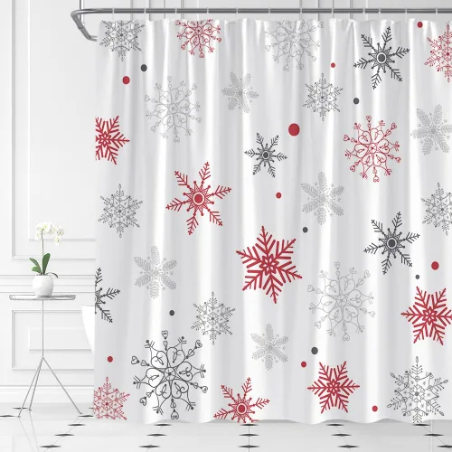 Miniatura 8 de AMFD Cortina de ducha de copo de nieve de Navidad, juego de cortina de baño de tela Holidy con ganchos (36 pulgadas de ancho x 70 pulgadas de alto)